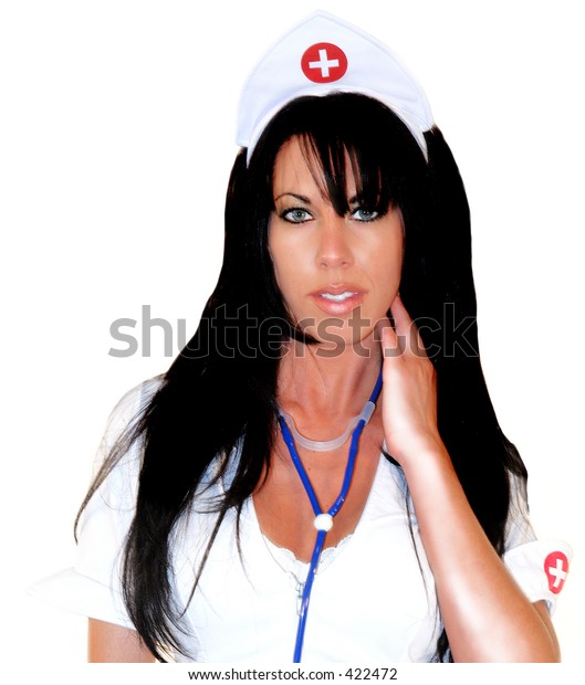 Sexy Brunette Fantasy Nurse Stethoscope Stock Photo (Edit 