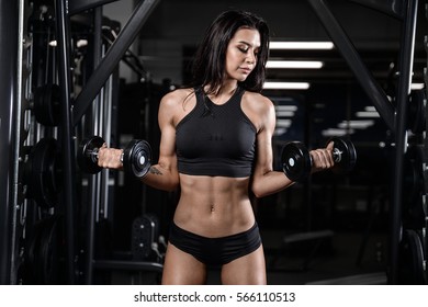 Sexy Brunette Fitness Wet Woman After Workout In The Gym