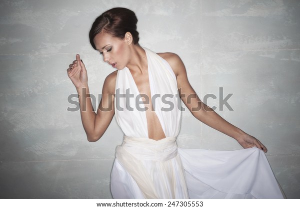 Sexy Brunette Short Hair Elegant White Stock Photo Edit Now