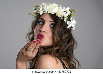 Sexy Charming Woman Blowing Kiss Turning Stock Photo Shutterstock