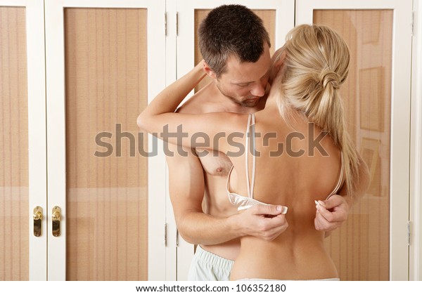 Sexy Couple Hugging Kissing Bedroom Man Stock Photo Edit