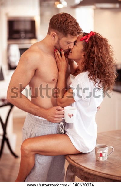 Sexy Couple Kissing Kitchengood Morning Lovely Stock Photo Edit Now