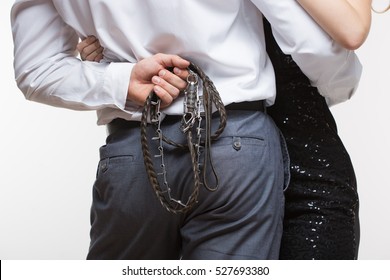 Sexy Couple. Man Holding A Leash. Dog Collar