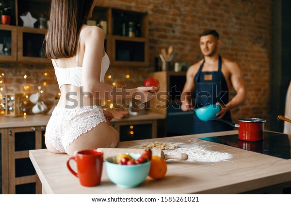 Sexy Couple Underwear Cooking On Kitchen Stock Photo Edit Now 158