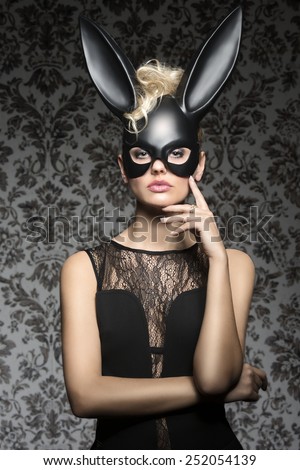 Wild hardcore mature foot porn stars Erotic easter female portrait dark very sexy blonde curly hair style black lingerie wearing bizarre dark bunny mask