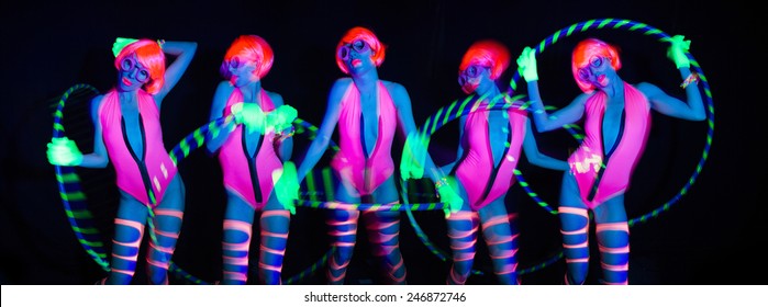 Sexy Female Disco Dancer Poses Uv Foto Stok Shutterstock