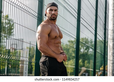 Professional Fitness Athlete Poses Demonstrates Biceps Stock Photo ...