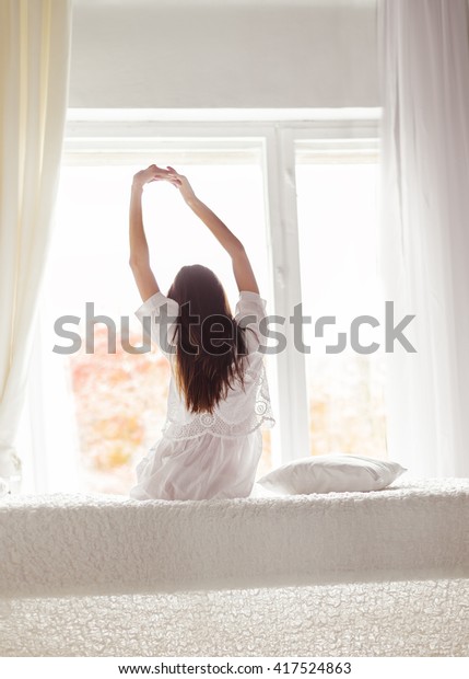 Sexy Girl In The Morning In Bed Stretching