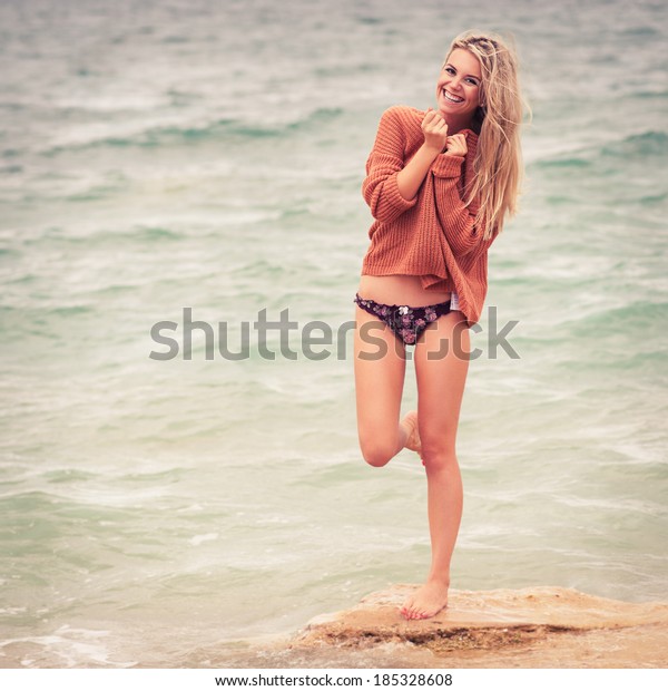 Sexy Girl Poses On Beach Photo Stock Photo Edit Now 185328608