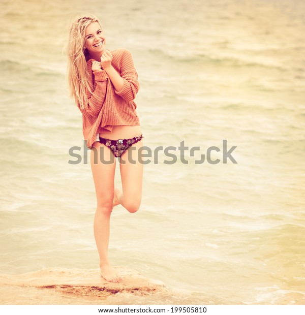 Sexy Girl Poses On Beach Photo People Beauty Fashion Stock Image