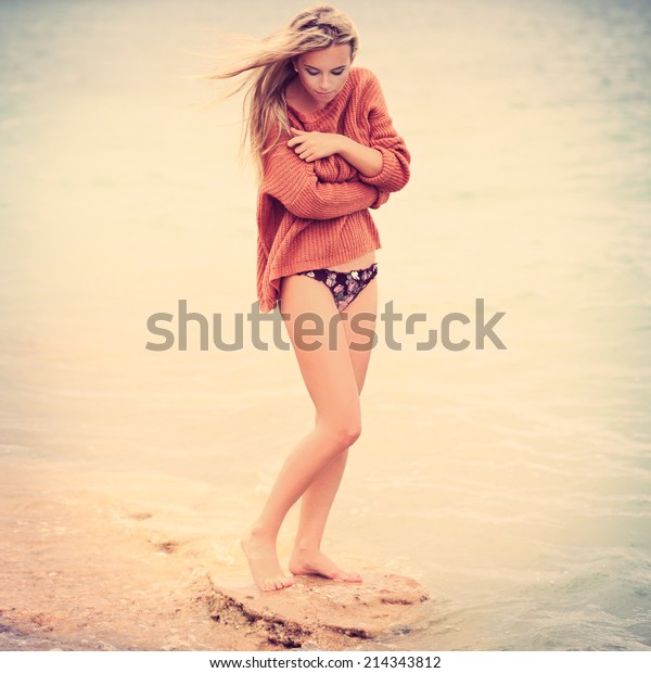 Sexy Girl Poses On Beach Photo Royalty Free Stock Image