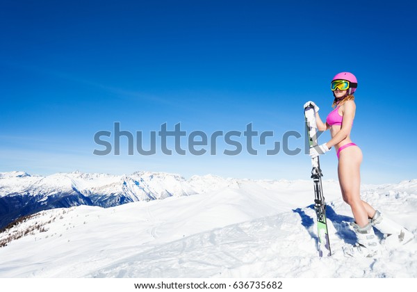 Sexy Girl Skier Mountain Panorama Behind Stock Photo Edit Now