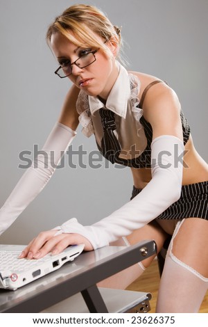 Sexy Girl Wearing Very Short Skirt Pretending To Work On Laptop Sexy Girl Wearing Very Short Skirt Pretending To Work On Laptop