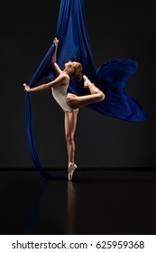 Sexy Girl In White Body On Aerial Silks