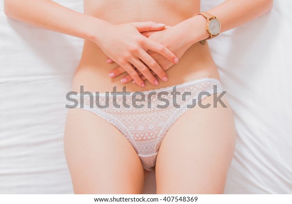 Sexy Girl White Lace Panties Lying Stock Photo 537467386