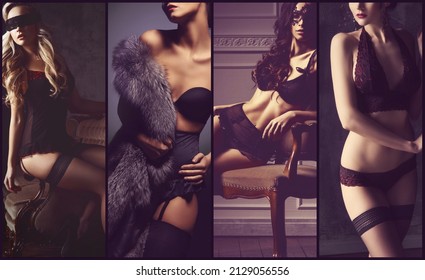 Sexy Girls In Erotic Lingerie. Underwear Collection Collage.