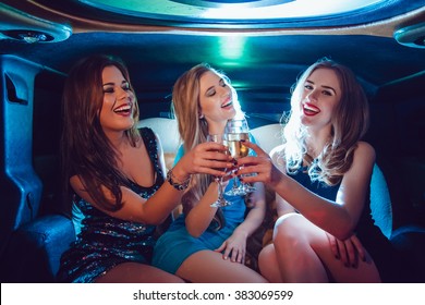 Sexy Girls. Party In The Car. Limousine.