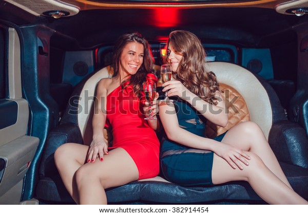 Sexy girls. Party in\
the car. Limousine.