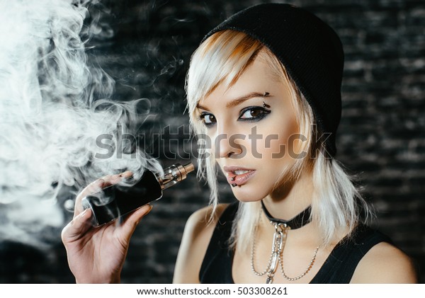 Sexy Goth Girl Smokes Electronic Cigarette Stock Photo (Edit Now) 503308261