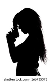 Sexy Hispanic Girl Posing on an Isolated Background with Guns