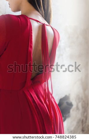 Sexy Lady In Red Dress With Naked Back Sexy Lady In Red Dress With Naked Back