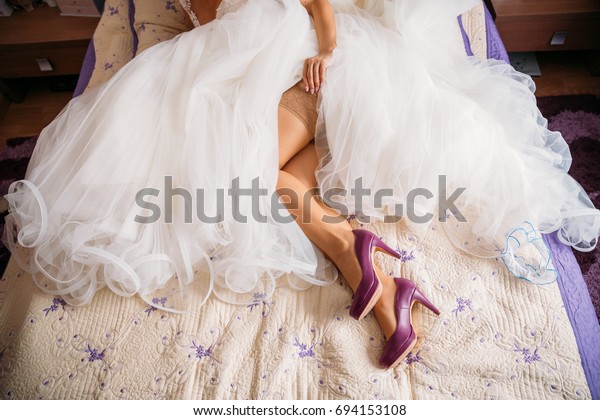 Sexy Legs Bride Purple Shoes Lace Stock Photo Edit Now 694153108