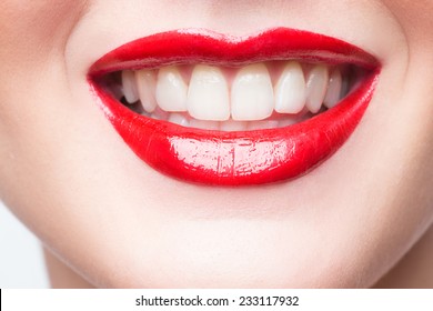 Sexy Lips. Beauty Red Lip Makeup Detail.