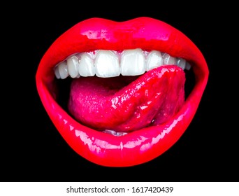 Sexy Lips On Isolated Black Background Stock Photo 1617420439 ...