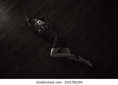 Sexy Model Lying On Wooden Floor Stock Photo 1551785294 Shutterstock