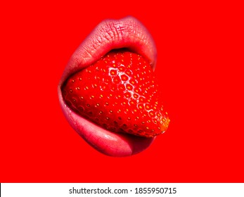 Sexy Mouth Lips With Red Strawberry Tongue