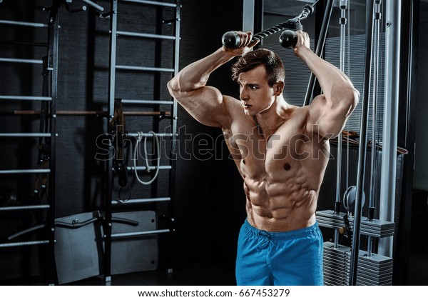 Sexy Muscular Man Posing In Gym Shaped Abdominal Strong Male Naked