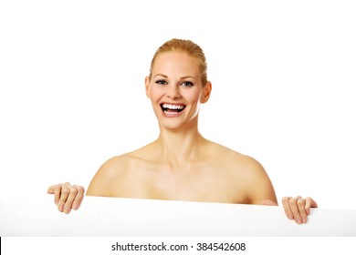 Sexy Naked Blonde Holding Empty Board Stock Photo 384542608 Shutterstock