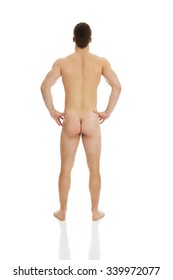 Sexy Naked Muscular Man Back To Camera. 