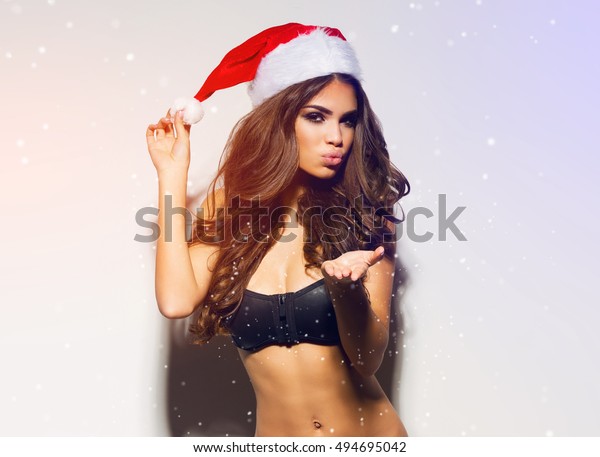 Sexy New Year Woman Pretty Face Stock Photo Edit Now 494695042