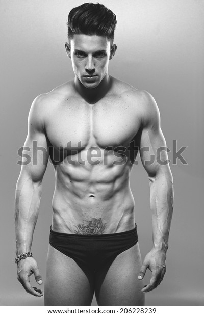 Sexy Portrait Very Muscular Shirtless Male Stock Photo