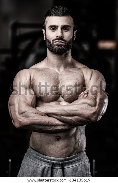 Sexy Portrait Very Muscular Shirtless Male Stock Photo