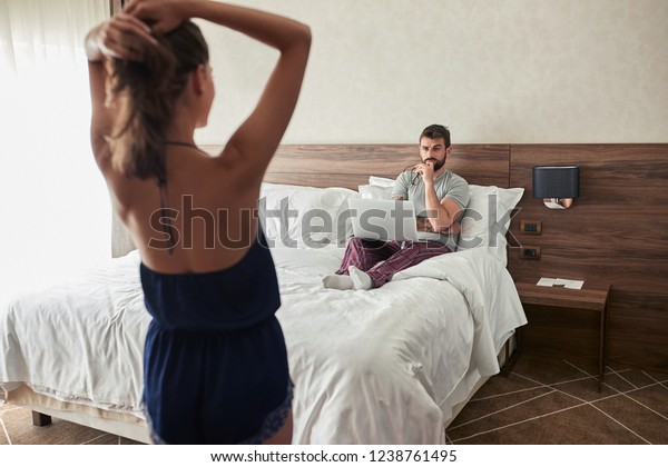 Sexy Romantic Woman Seduces Her Men Stock Photo Edit Now