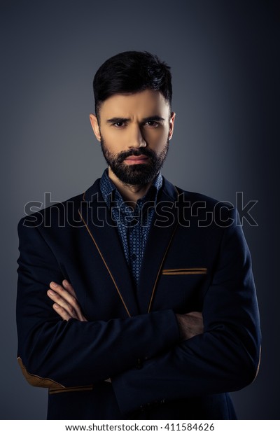 Sexy Serious Man Suit Posing Crossed Stock Photo 411584626 | Shutterstock