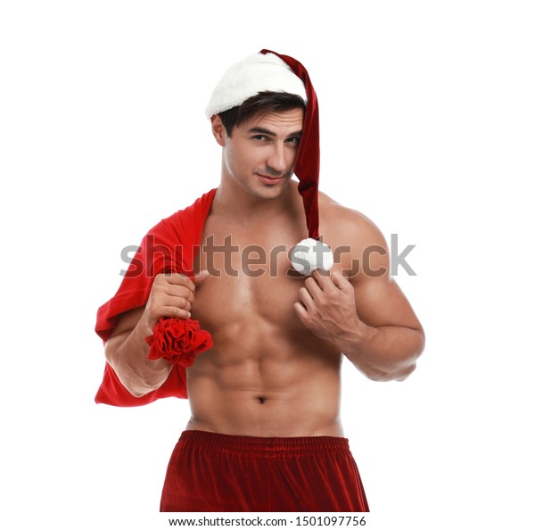 Sexy Shirtless Santa Claus On White Shutterstock