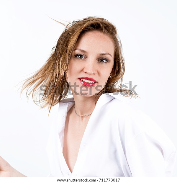 Sexy Short Red Hair Red Lipstick Stock Photo Edit Now 711773017