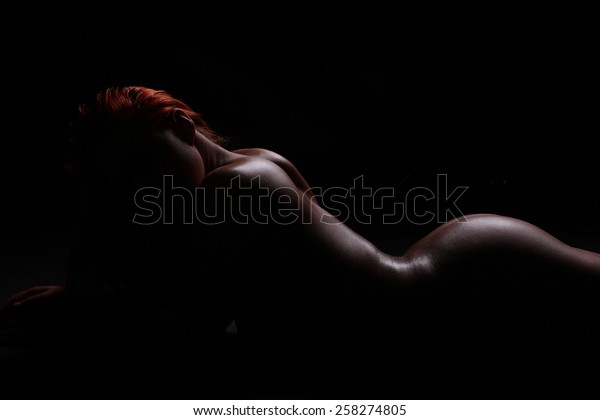 Sexy Silhouette Naked Female Back Buttocks Stock Photo