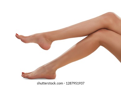 sexy slim woman legs on white background - Shutterstock ID 1287951937