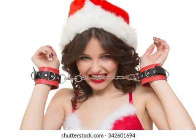 Sexy Snow Maiden Headphones For Sex Games Isolated On White Background Santa Girl Sexy Snow Maiden Headphones For Sex Games Isolated On White Background Santa Girl