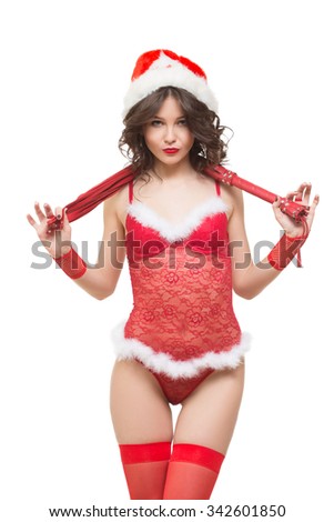Sexy Snow Maiden Headphones For Sex Games Isolated On White Background Santa Girl Sexy Snow Maiden Headphones For Sex Games Isolated On White Background Santa Girl