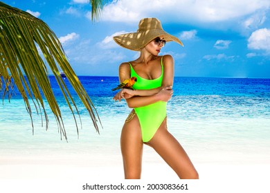 Sexy Tanned Woman Bikini Model Maldives Stock Photo 2003083661