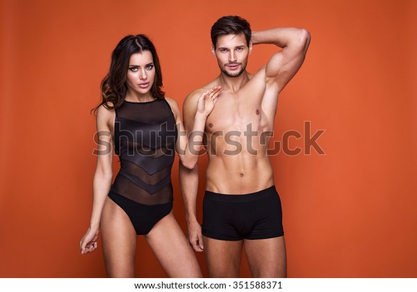 Sexy undress couple touching each other.