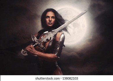 Sexy Warrior Woman with Moon
