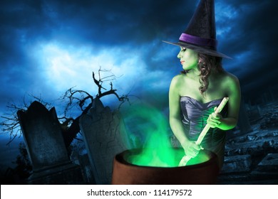 Sexy Witch On A Dark Background