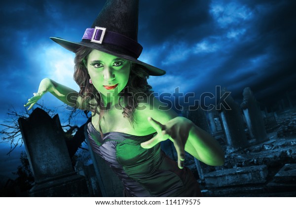 Sexy Witch On Dark Background Stock Photo (Edit Now) 114179575