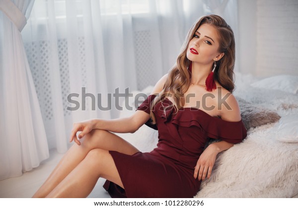 Sexy Woman Dress Sitting Armchair Fashion Stock Photo (Edit Now) 1012280296